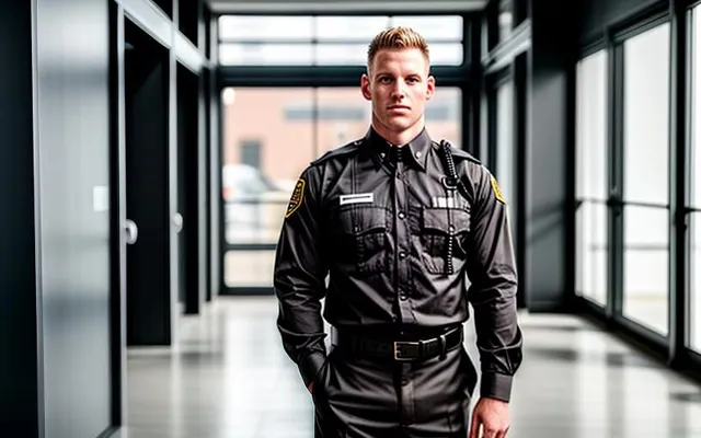 A uniformed security officer on duty